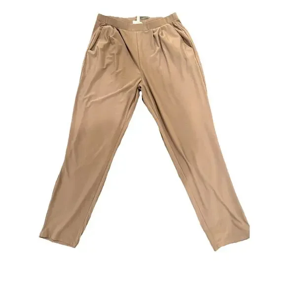 Leith-Womens Pull On Pant-Front Pleat Pockets Lightweight-Dark Taupe-Size L - Picture 2 of 14
